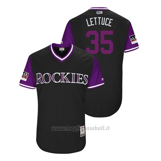 Maglia Baseball Uomo Colorado Rockies Chad Bettis 2018 Llws Players Weekend Lettuce Nero